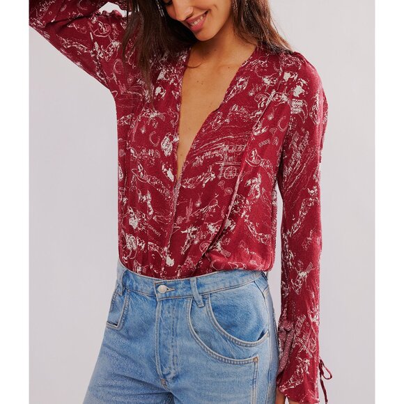 Free People Tops - 🎉LAST CHANCE🎉 FREE PEOPLE Everything's Rosy Bodysuit / Western Print
